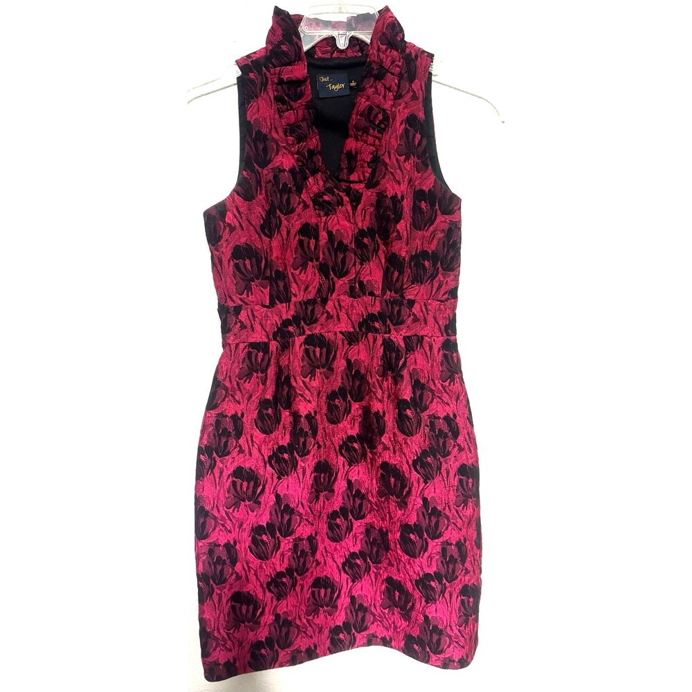 Just Taylor Sheath Dress‎ Sz 6 Wine Ruffle Black Floral Bodycon Christmas Party